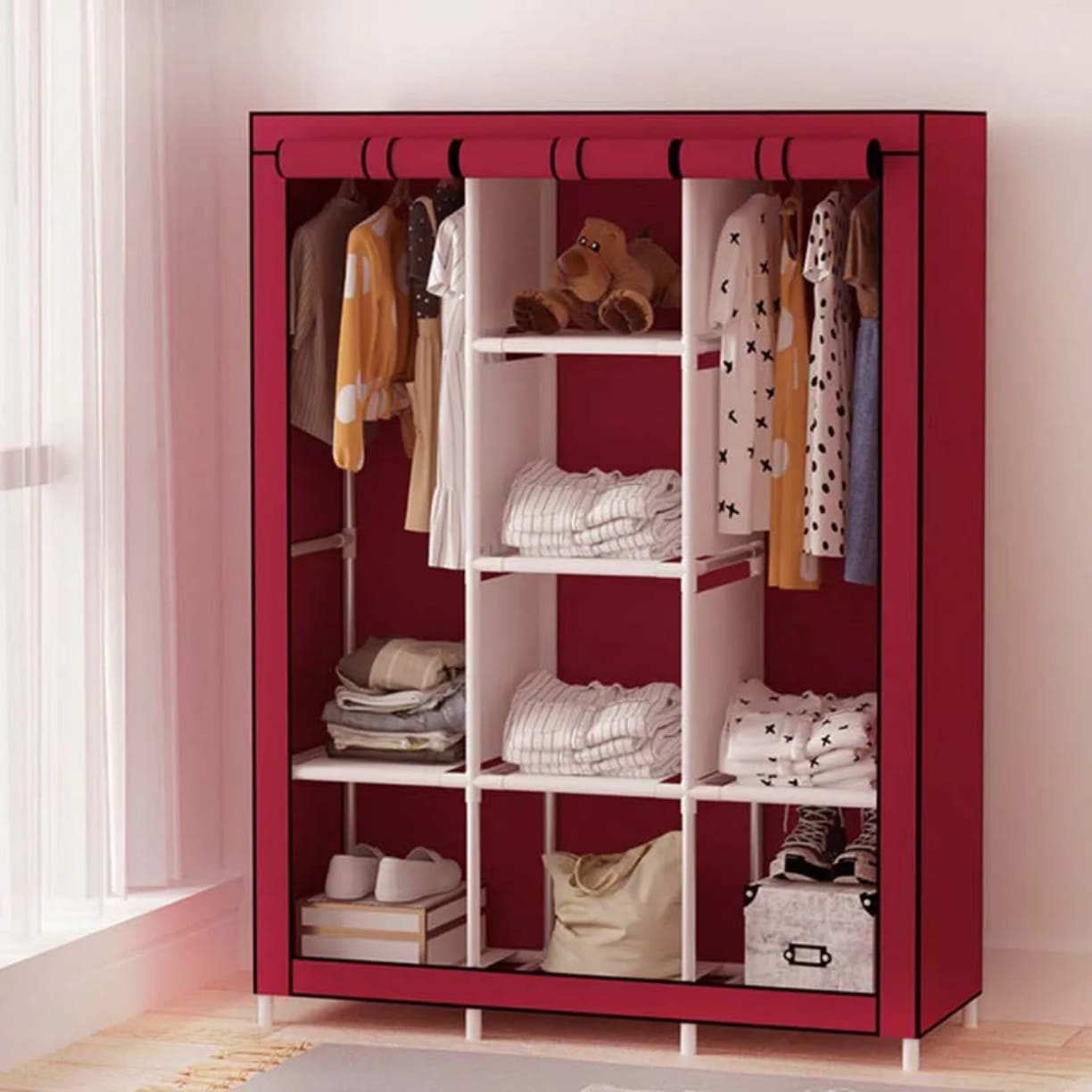 Simple 3 Columns Metallic Wardrobe Medium storage Capacity Wardrobe Assemble Closets Portable Home Storage Portable Wardrobe Clothing storage