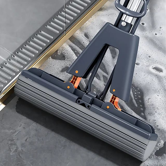 New!!Modern Spin Mop Self-Wringing Floor Mop with 2 PVA Sponge Heads Foldable Handle Hand-Free Sponge Mop for Easy Cleaning