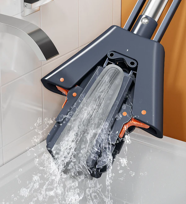 New!!Modern Spin Mop Self-Wringing Floor Mop with 2 PVA Sponge Heads Foldable Handle Hand-Free Sponge Mop for Easy Cleaning