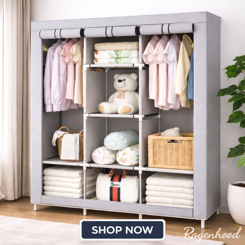 Simple 3 Columns Metallic Wardrobe Medium storage Capacity Wardrobe Assemble Closets Portable Home Storage Portable Wardrobe Clothing storage