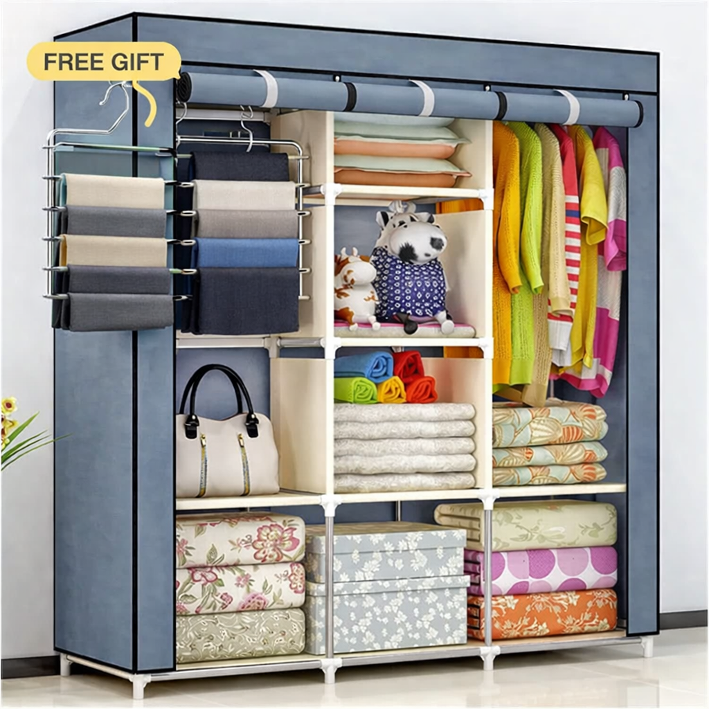 RAGENHOOD 3 Columns Metallic Wardrobe Large Capacity Wardrobe Assemble Closets Portable Home Storage Portable Wardrobe Clothing  storage