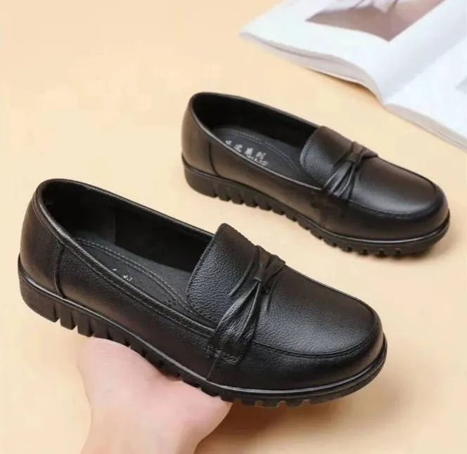 Women low-top round-toe loafers soft leather Ladies shoes solid color versatile Girl casual shoes Fast delivery within 1-5 days