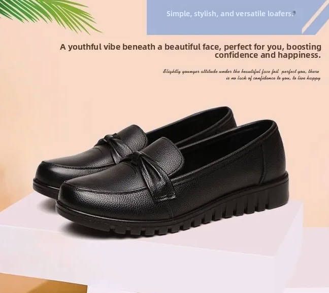 Women low-top round-toe loafers soft leather Ladies shoes solid color versatile Girl casual shoes Fast delivery within 1-5 days