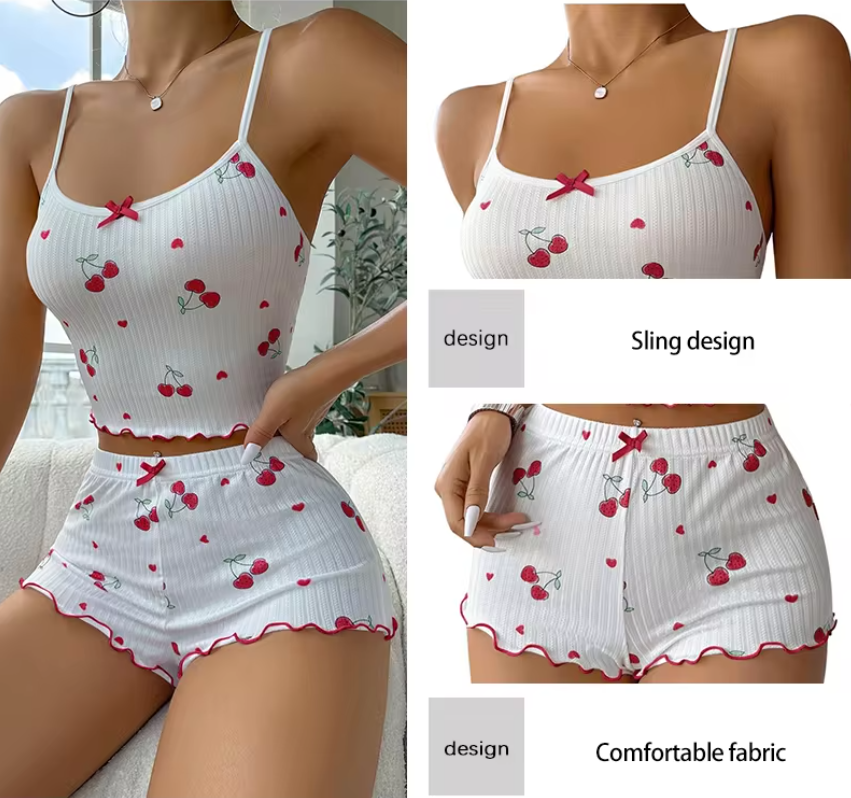 2PC Women Pajama Sets Camisole Top and Shorts Pajamas Ladies clothes Girls Pajamas Local fast delivery