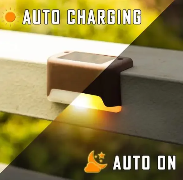 4pc Solar Deck Lights Outdoor Waterproof LED Fence Lights Garden Step Lamp for Patio Stairs Railing Pathway Fences Local fast delivery