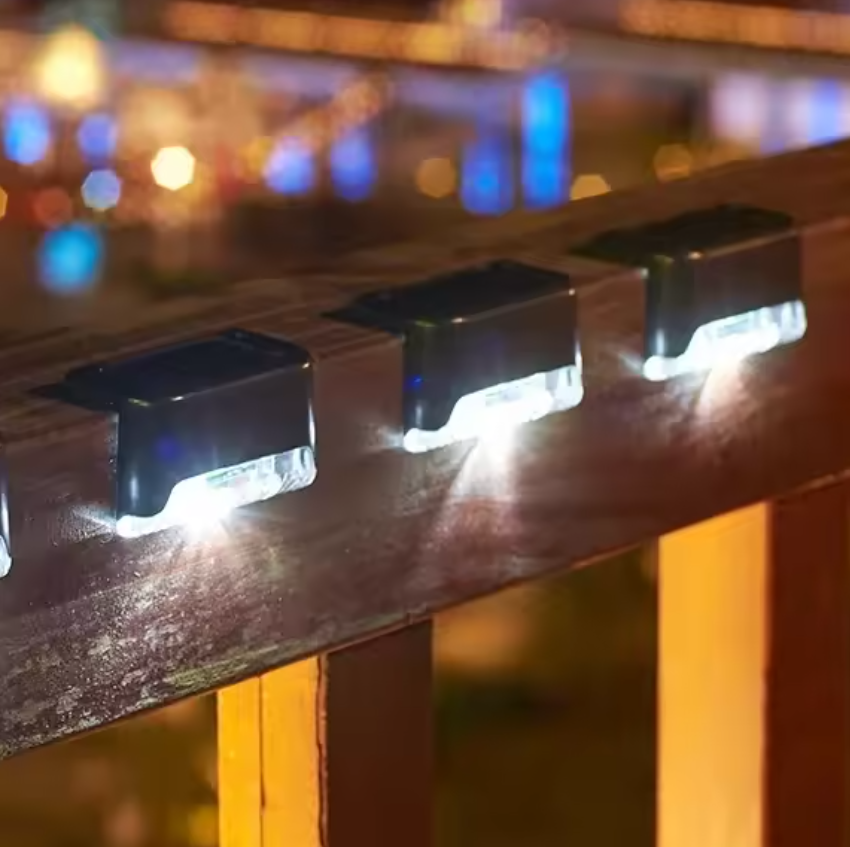 4pc Solar Deck Lights Outdoor Waterproof LED Fence Lights Garden Step Lamp for Patio Stairs Railing Pathway Fences Local fast delivery