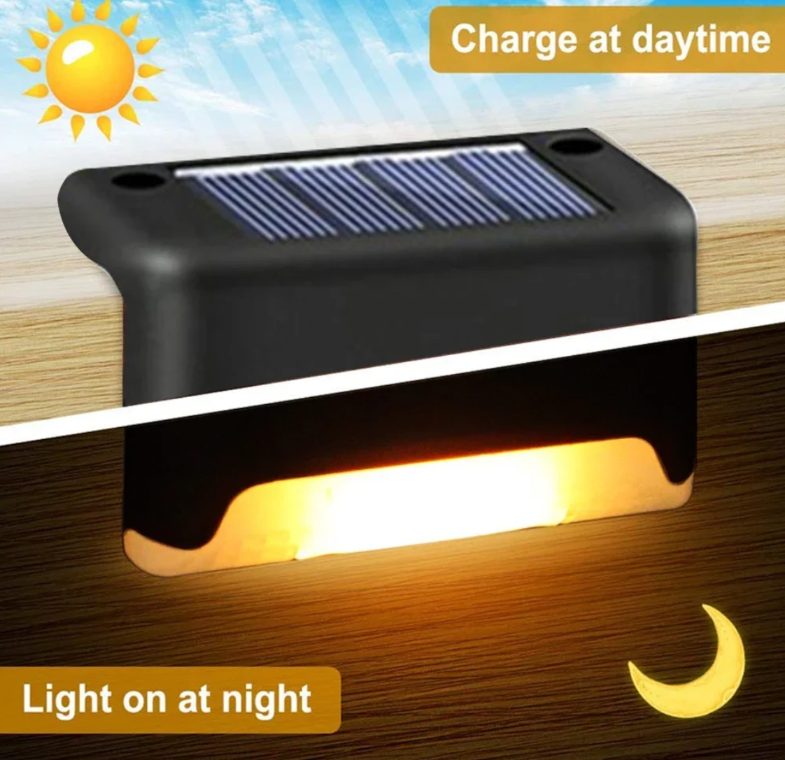 4pc Solar Deck Lights Outdoor Waterproof LED Fence Lights Garden Step Lamp for Patio Stairs Railing Pathway Fences Local fast delivery