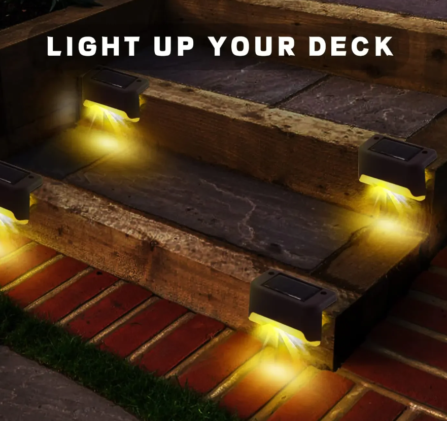 4pc Solar Deck Lights Outdoor Waterproof LED Fence Lights Garden Step Lamp for Patio Stairs Railing Pathway Fences Local fast delivery
