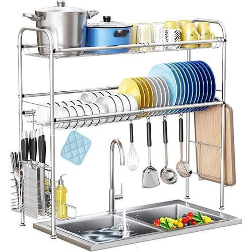 [OFFER🎉 ]2-Tier Silver Over-The-Sink Dish Drainer | Space-Saving Drying Rack for Kitchen Sink, Compact & Rust-Resistant