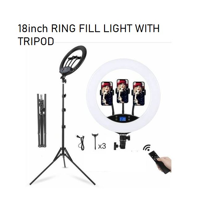 18 Inch Selfie Ring Light With 2.1M Tripod Stand 3 Phone Holder 18", 18INCH RINGLIGHT And Remote STAND