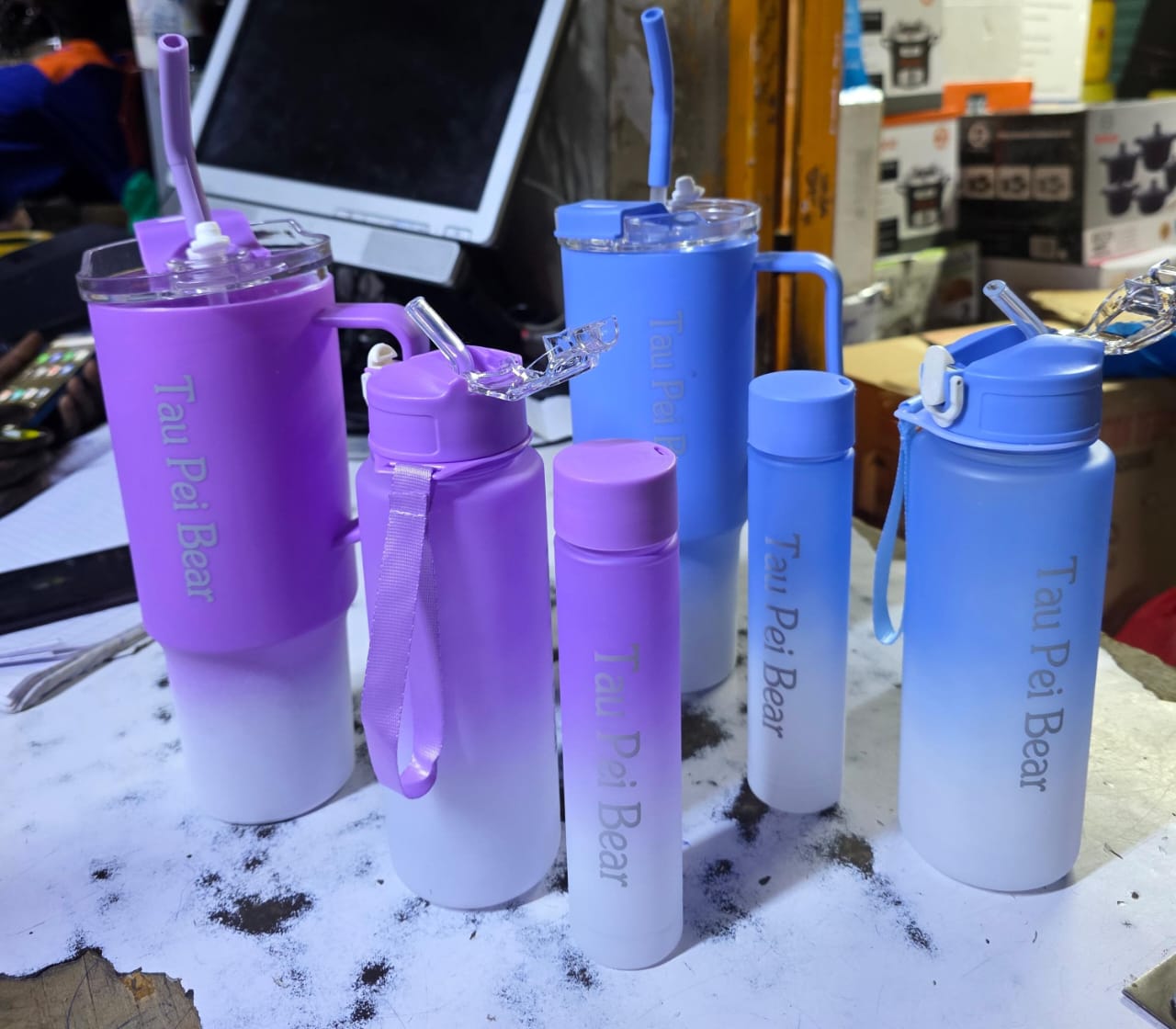 3 In1 cup and Water Bottles With Sticker    Stainless Steel Vacuum Insulated Tumbler with Straw and Lid & Handle, Travel Coffee Mugs Cups for Hot Drinks with Handle and Straw Insulated Water Bottle  K