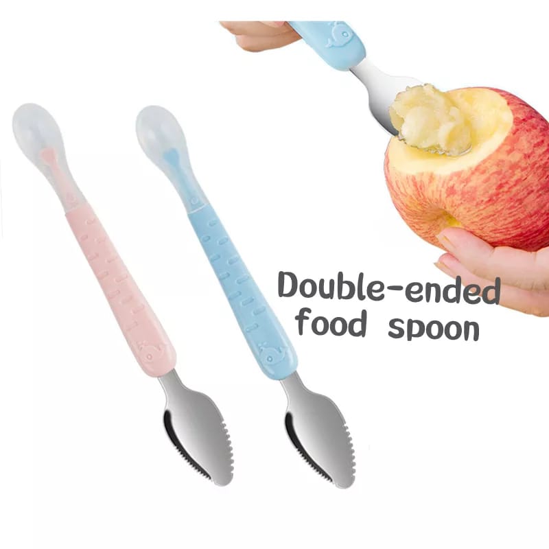 Dual head baby feeding spoon.Very useful for baby weaning.
Spoon pacifier easier to accept,effectively isolate the problem that babies dont eat without nipple.
