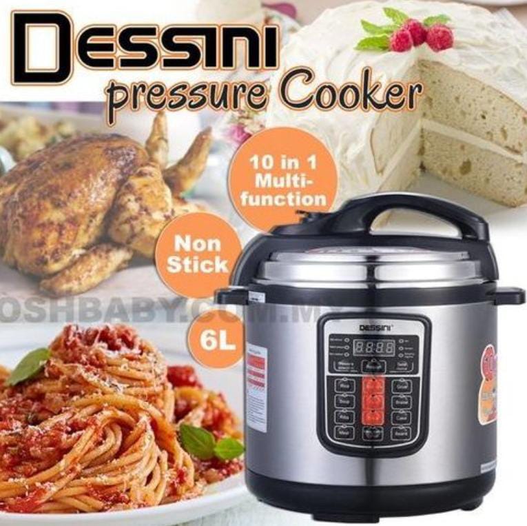 Electric pressure cooker (6Ltrs). A timer with an LED countdown display, side handles, and a nonstick cooking pot that cleans up simply by hand or in the dishwasher are further features.