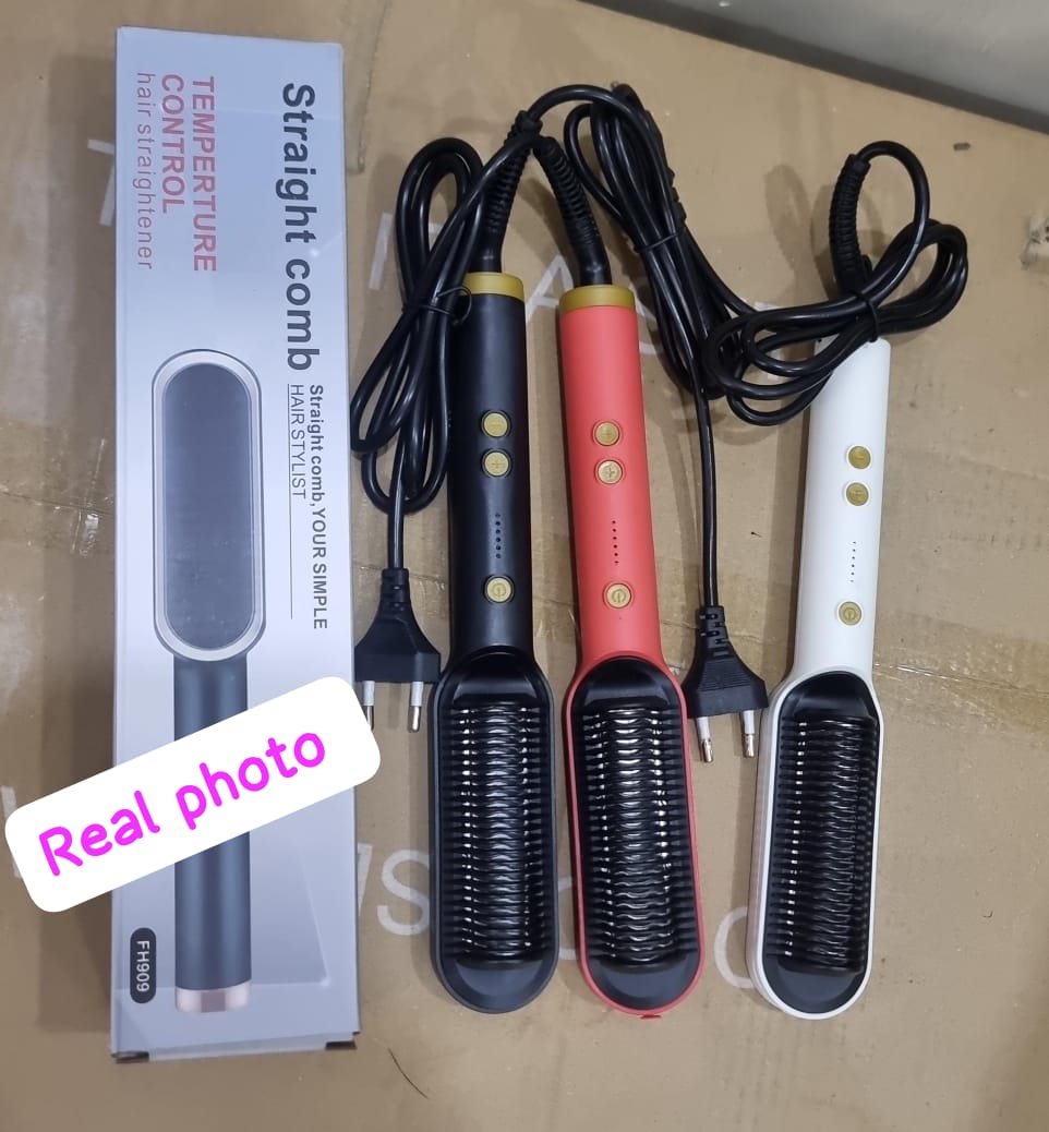 Electric hair straight comb with temperature control. Make the appearance, punch the hair with your hands, slowly roll it around the comb, stay at the end of the hair for 3-5 seconds.