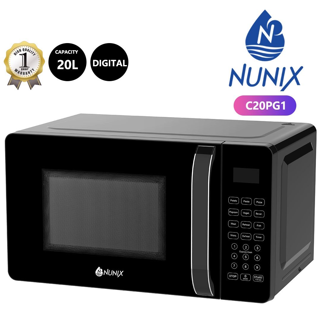 MICROWAVE. Nunix 20L Digital Microwave, Has Digital Control Panel With 6 One-Touch Cooking Menus.