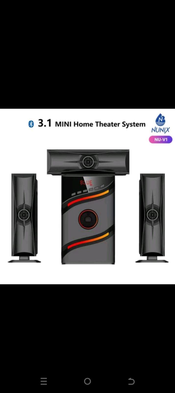 NU-V1 home theater Powerful Subwoofer – Deep bass for movies, music, and games.
Compact Design – Small footprint ideal for home use without clutter.
Multiple Inputs – Connect via Bluetooth, USB, AUX