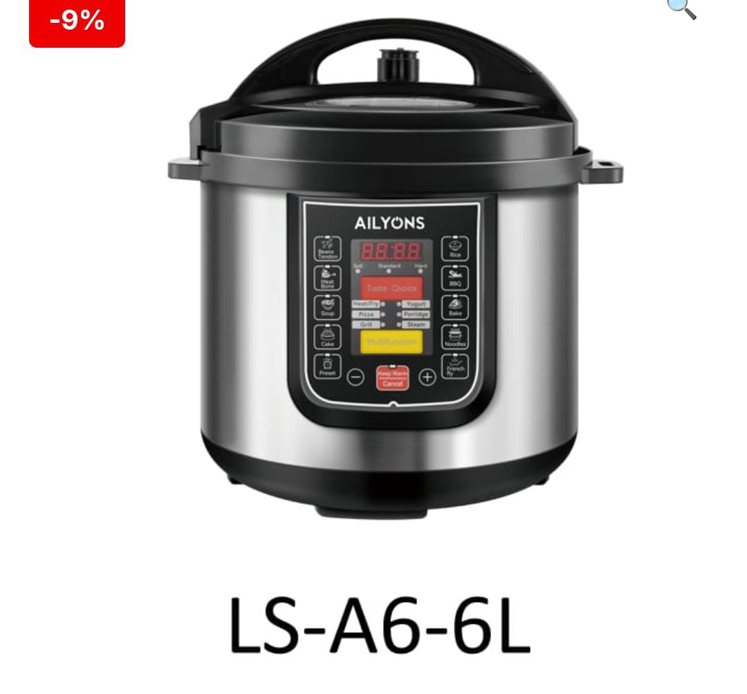 6l electric pressure cooker Large enough for family meals and batch cooking.
Multi‑Function Cooking – Pressure cook, slow cook, steam, sauté, and more in one unit.
Fast Cooking – Reduces cooking tim