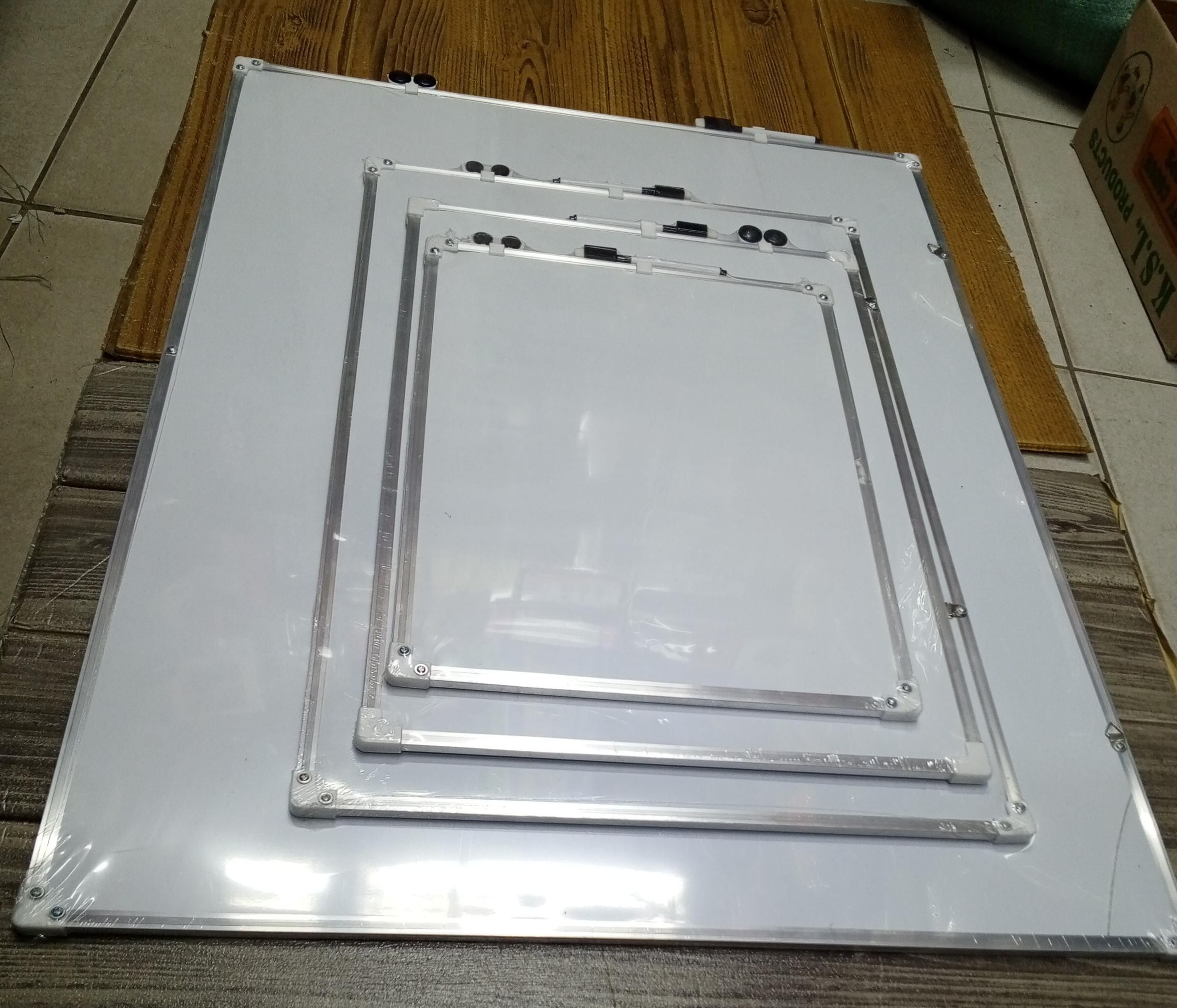 WHITE BOARD. Magnetic White boards With Aluminum Frame, The magnetic surface allows them to double as a bulletin board for displaying memos or charts.