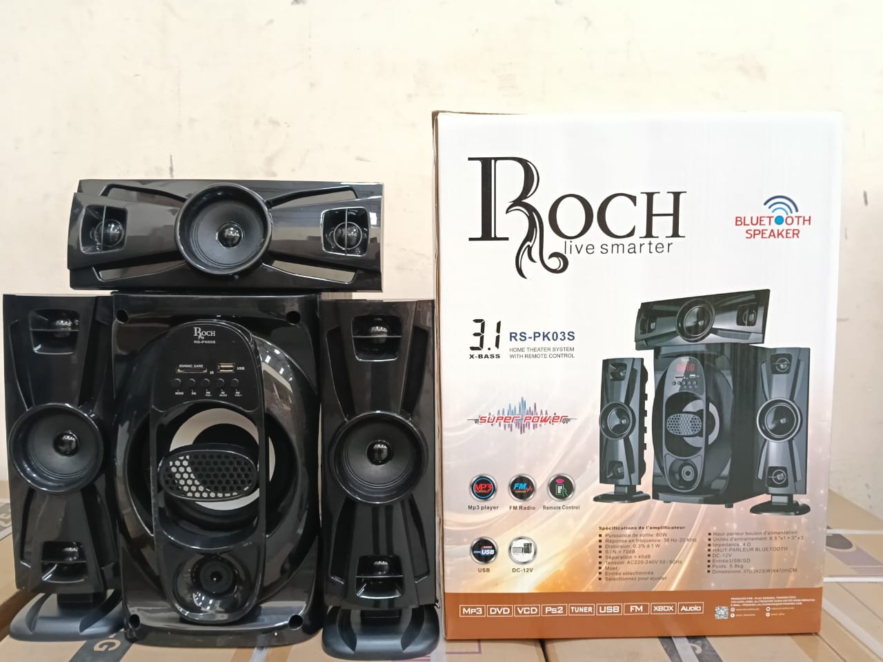 Roch 3.1ch homethearte multimedia speaker system. This speaker features loud volume & good bass sound quality; room filling sound. Its perfect for home, dorm room, kitchen, bathroom.