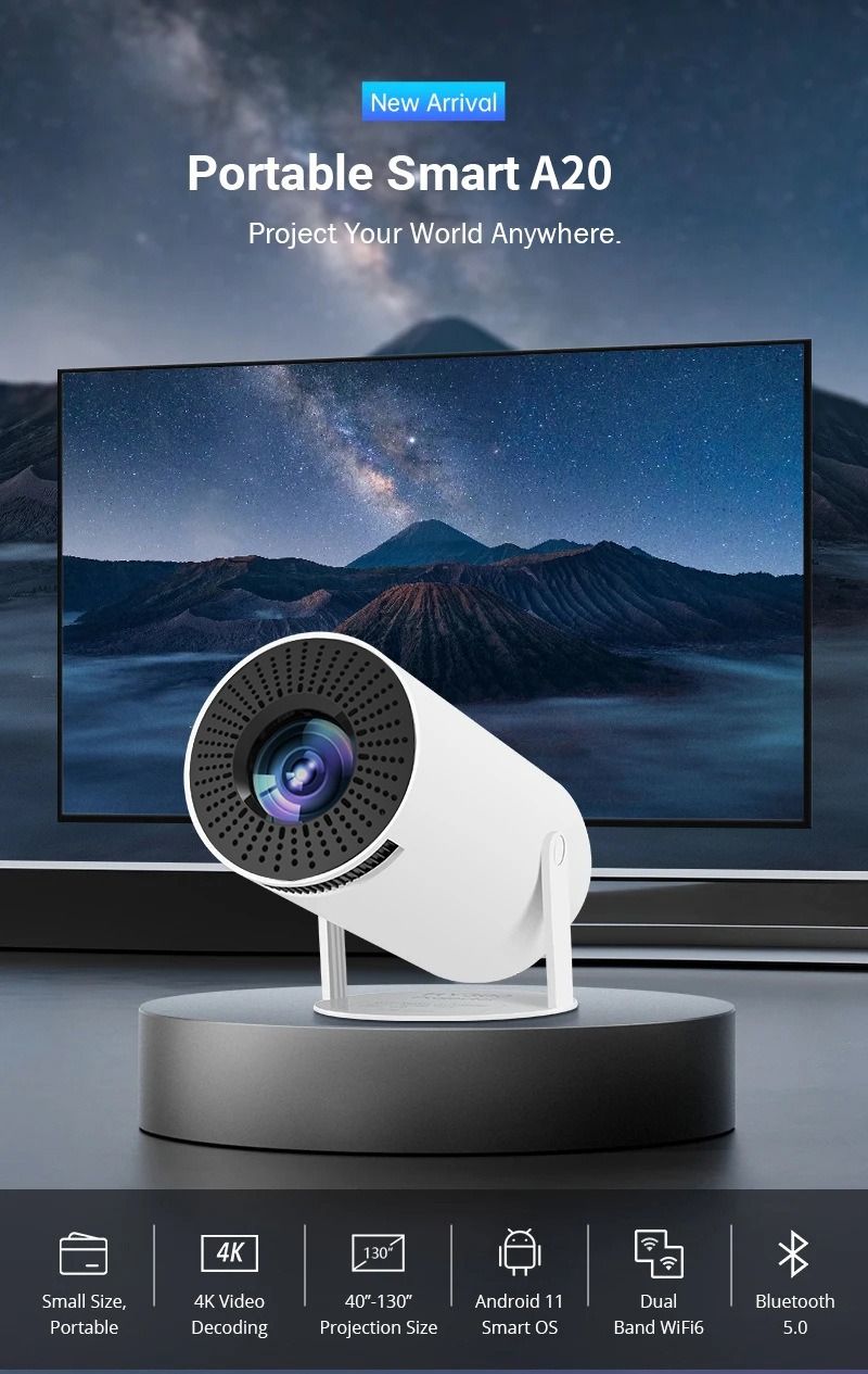 HY300 4K Portable Gimbal Projector household high definition intelligence bedroom Projector outdoors camping Large screen cinema