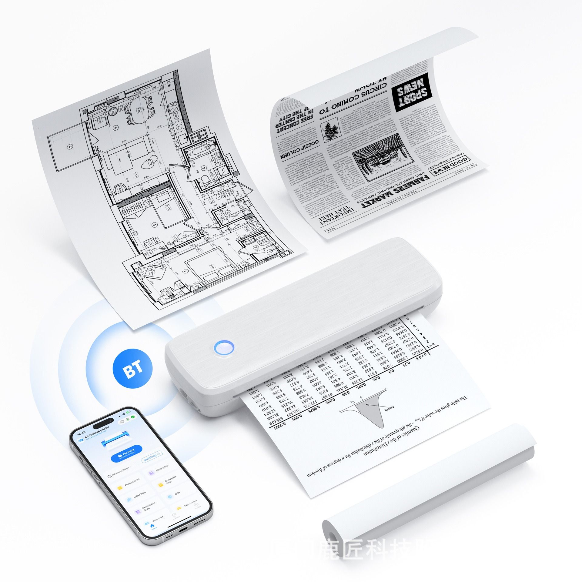 A4 printer Portable household Thermal sensitive No ink Bluetooth computer wireless file Mini to work in an office printer