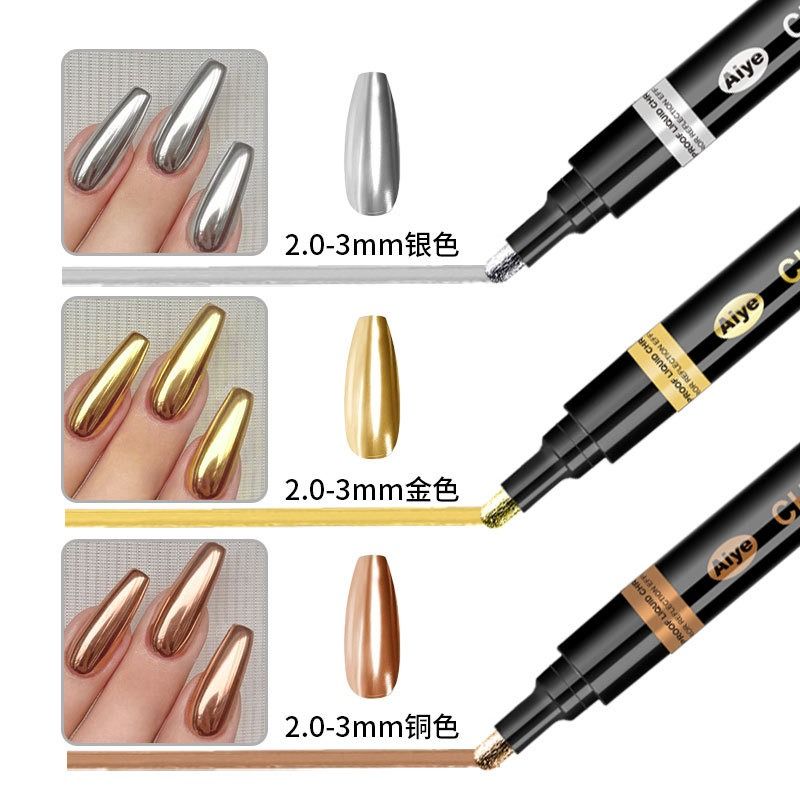 Highlight Nail Pen Mirror finish Highlight Chrome plated pen nail diy Color painting Graffiti Hand drawn manicure Hook pen marker pen