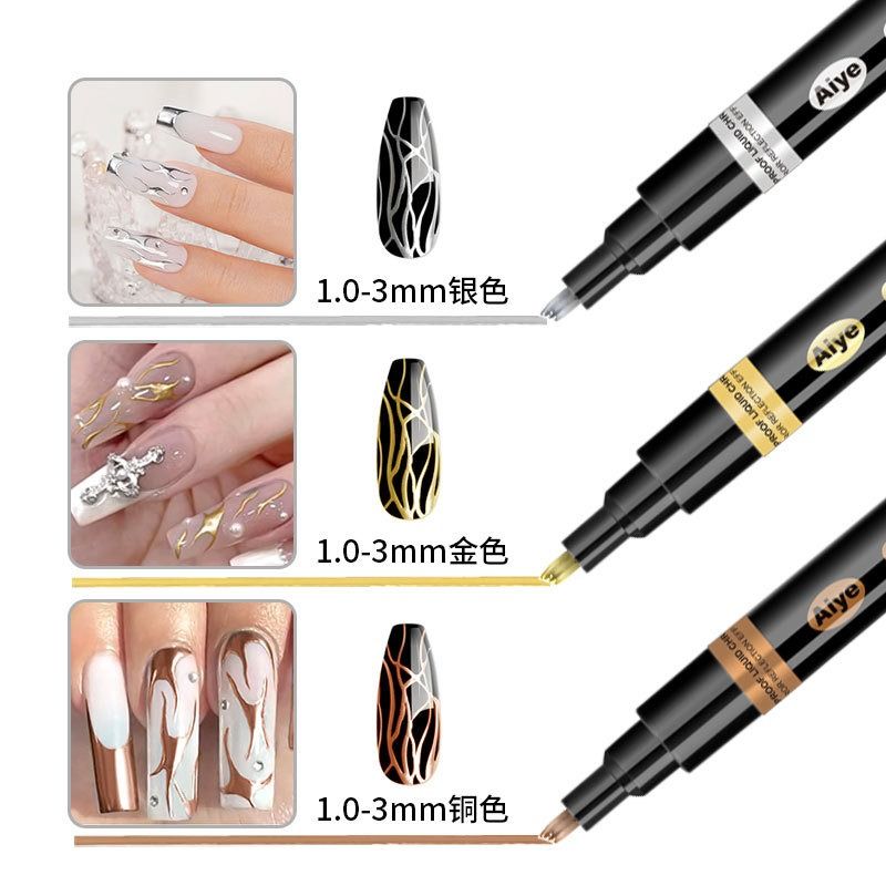 Highlight Nail Pen Mirror finish Highlight Chrome plated pen nail diy Color painting Graffiti Hand drawn manicure Hook pen marker pen