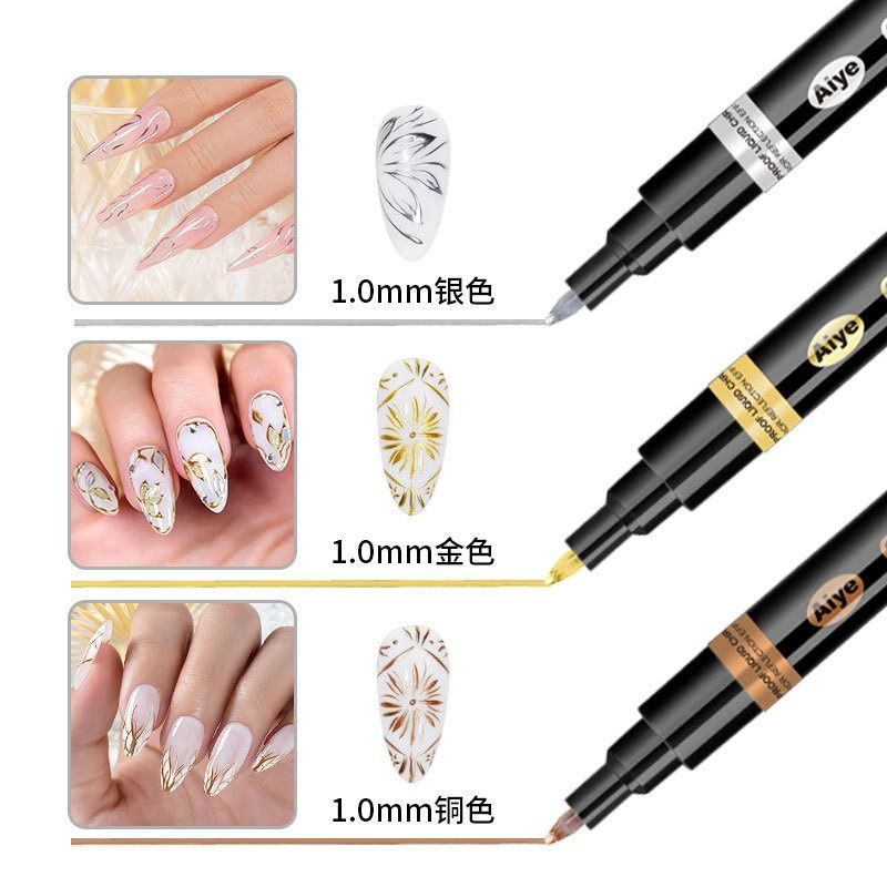 Highlight Nail Pen Mirror finish Highlight Chrome plated pen nail diy Color painting Graffiti Hand drawn manicure Hook pen marker pen