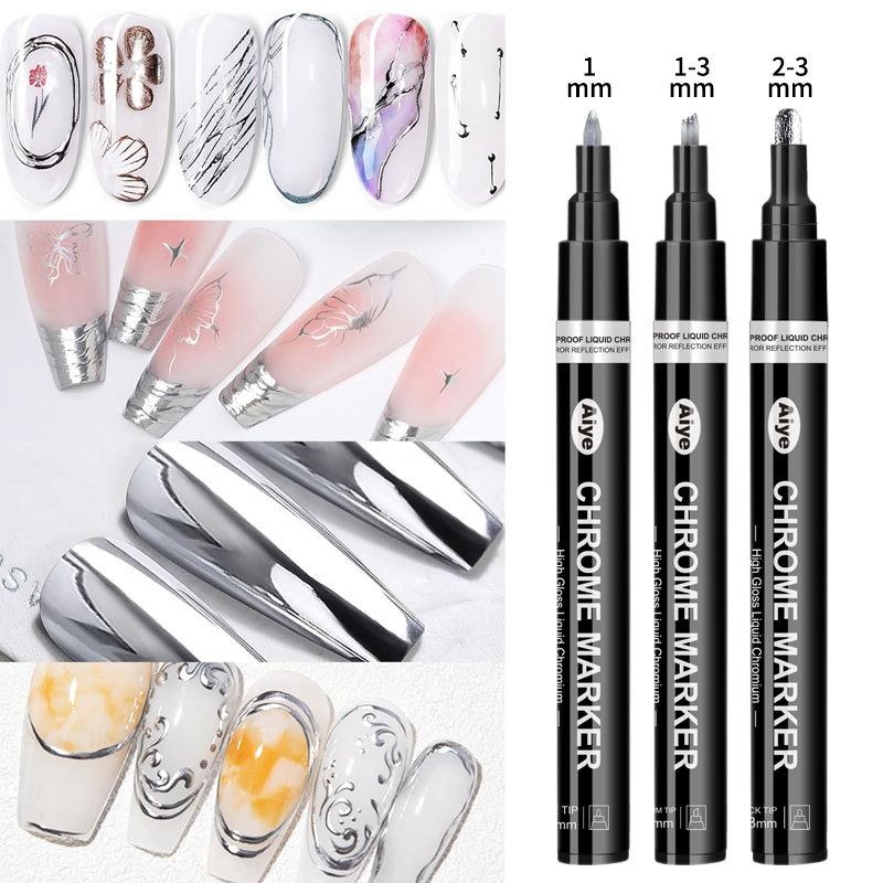 Highlight Nail Pen Mirror finish Highlight Chrome plated pen nail diy Color painting Graffiti Hand drawn manicure Hook pen marker pen