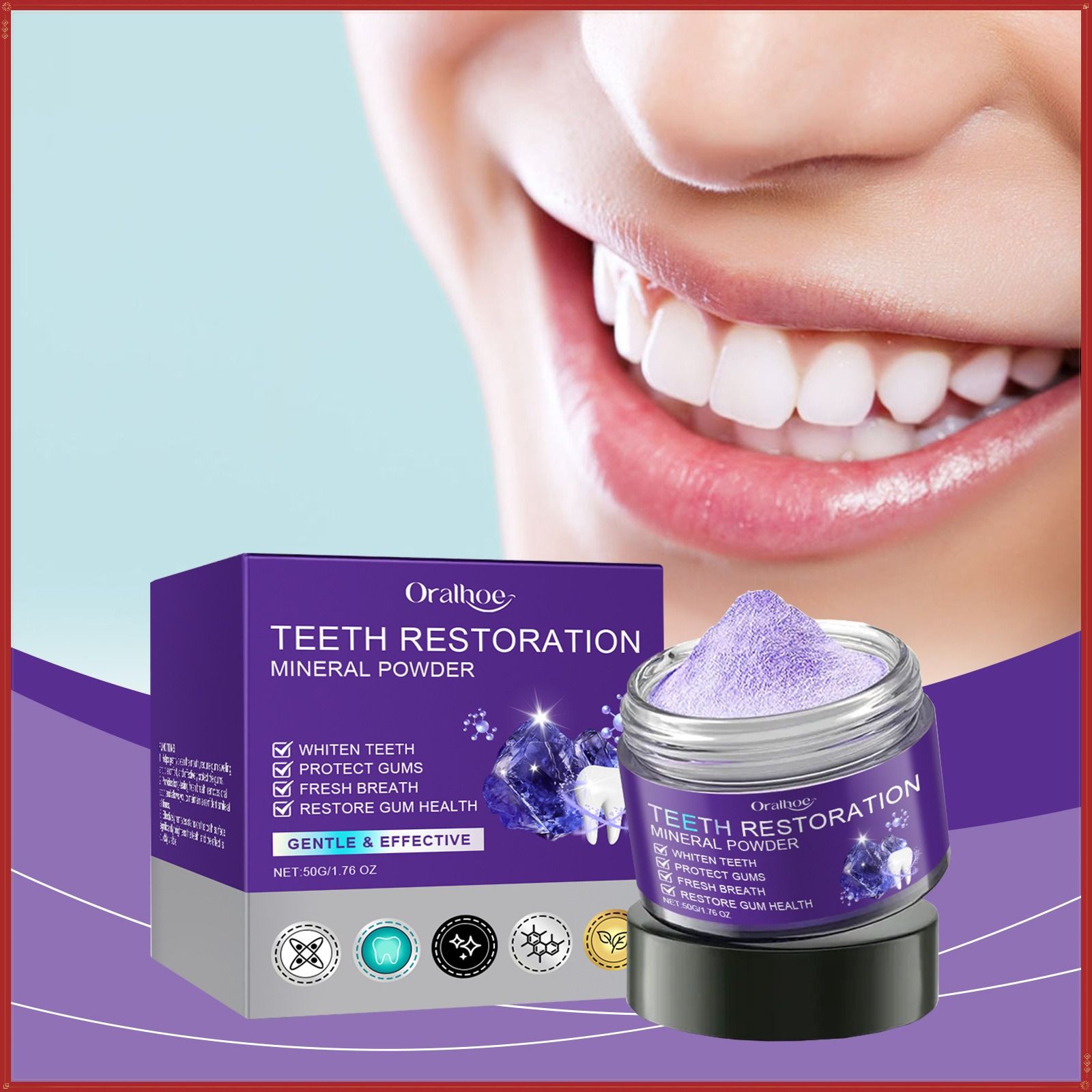 Purple; Teeth powder gentle clean protect tooth fresh oral cavity tone clean