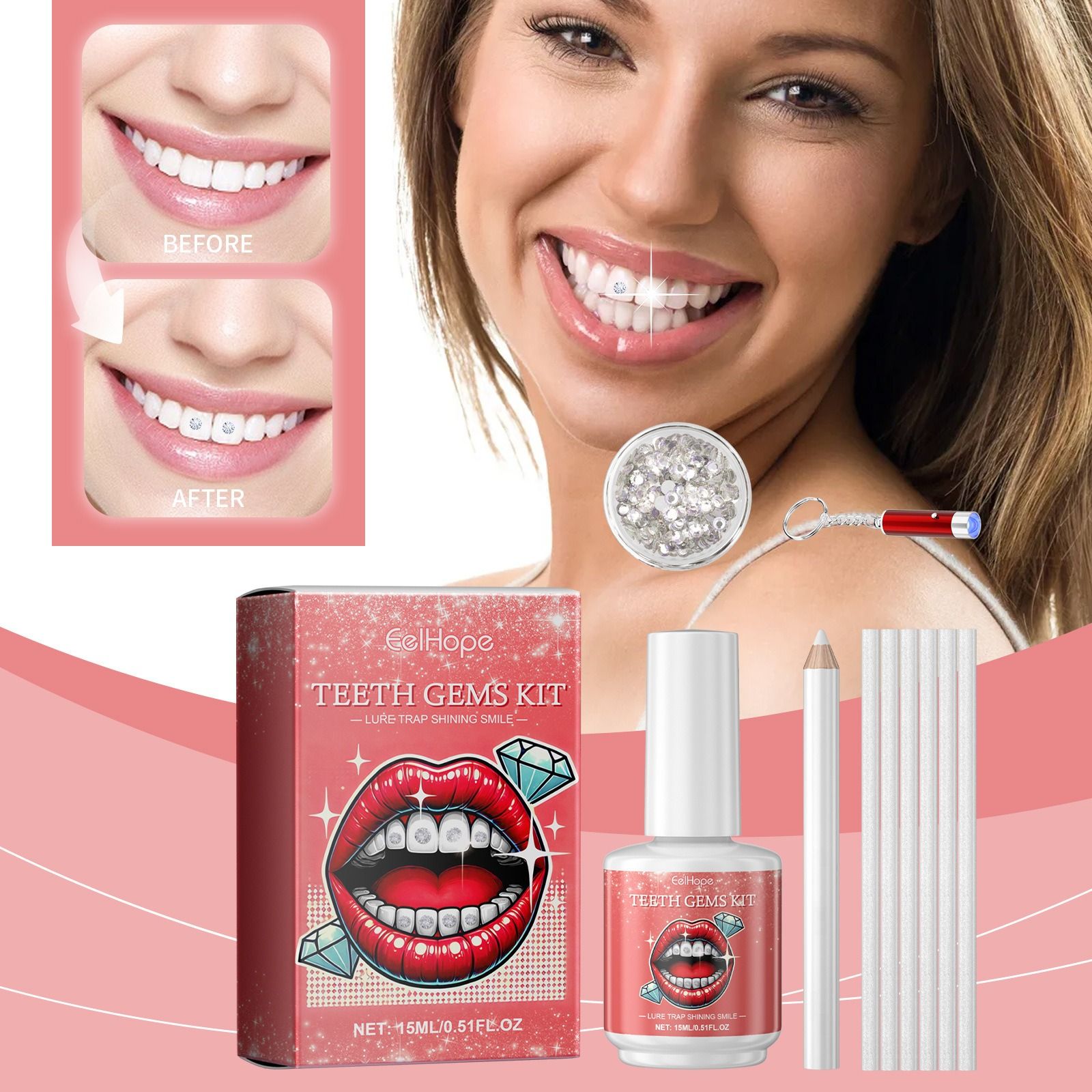 EELHOPE Tooth Gemstone DIY set tooth decoration fashion tooth whitening strips Sparkle and light up smile convenient Dental drill