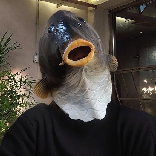 funny animal black carp hood mask makeup ball live stream wacky Latex headwear Halloween party performance prop