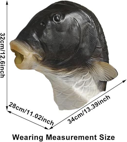 funny animal black carp hood mask makeup ball live stream wacky Latex headwear Halloween party performance prop