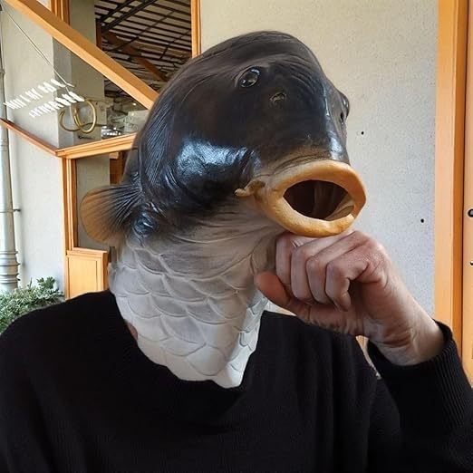 funny animal black carp hood mask makeup ball live stream wacky Latex headwear Halloween party performance prop