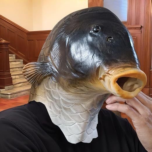 funny animal black carp hood mask makeup ball live stream wacky Latex headwear Halloween party performance prop