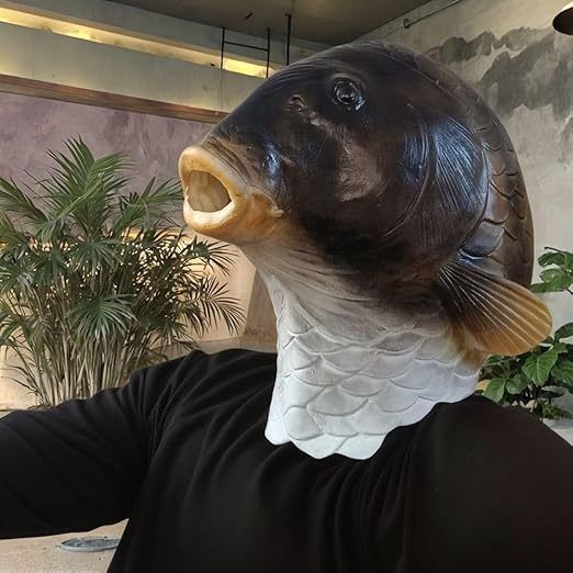 funny animal black carp hood mask makeup ball live stream wacky Latex headwear Halloween party performance prop