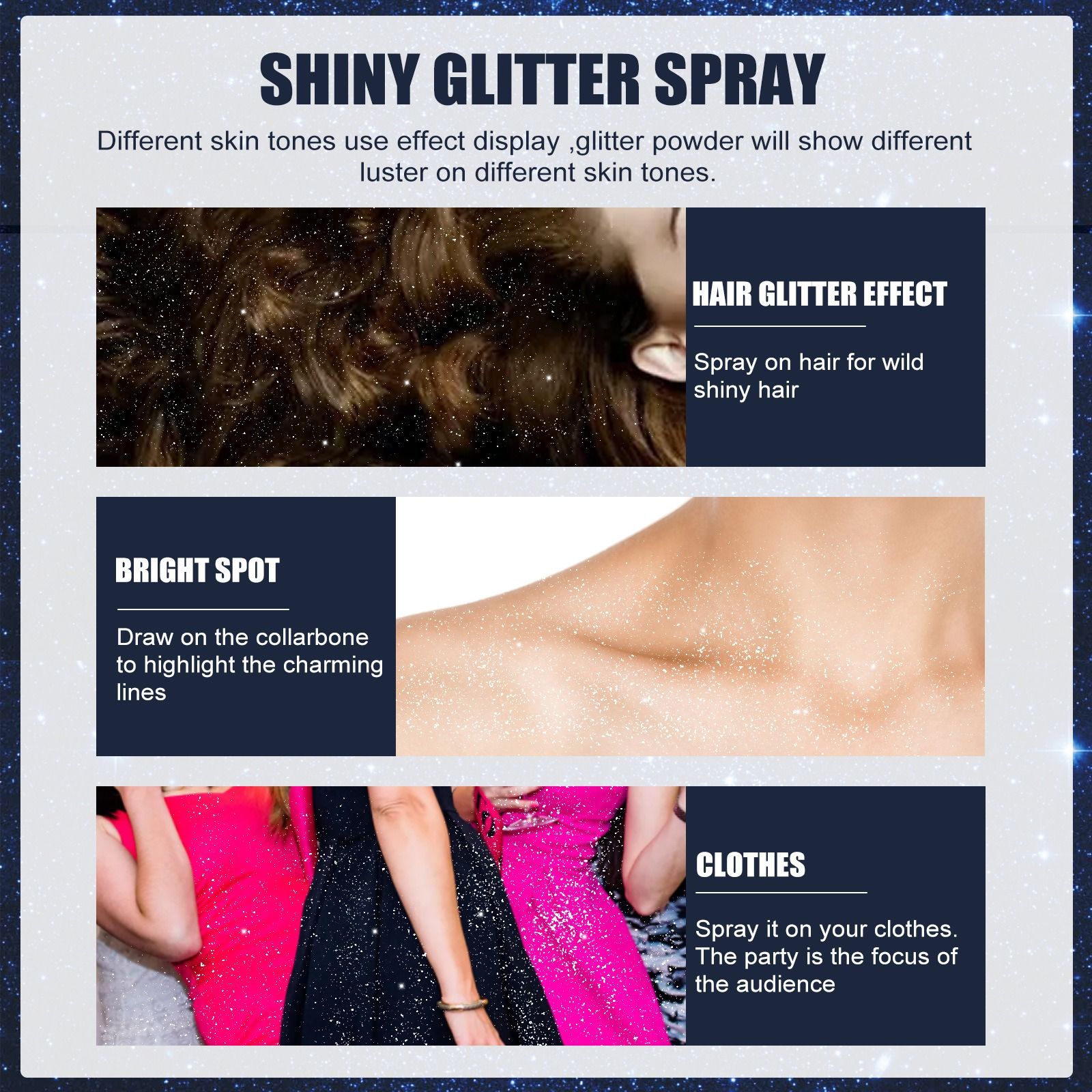 EELHOE flash spray nightclub party skin brighten glitter clothing highlight Halloween Brighten up the makeup look