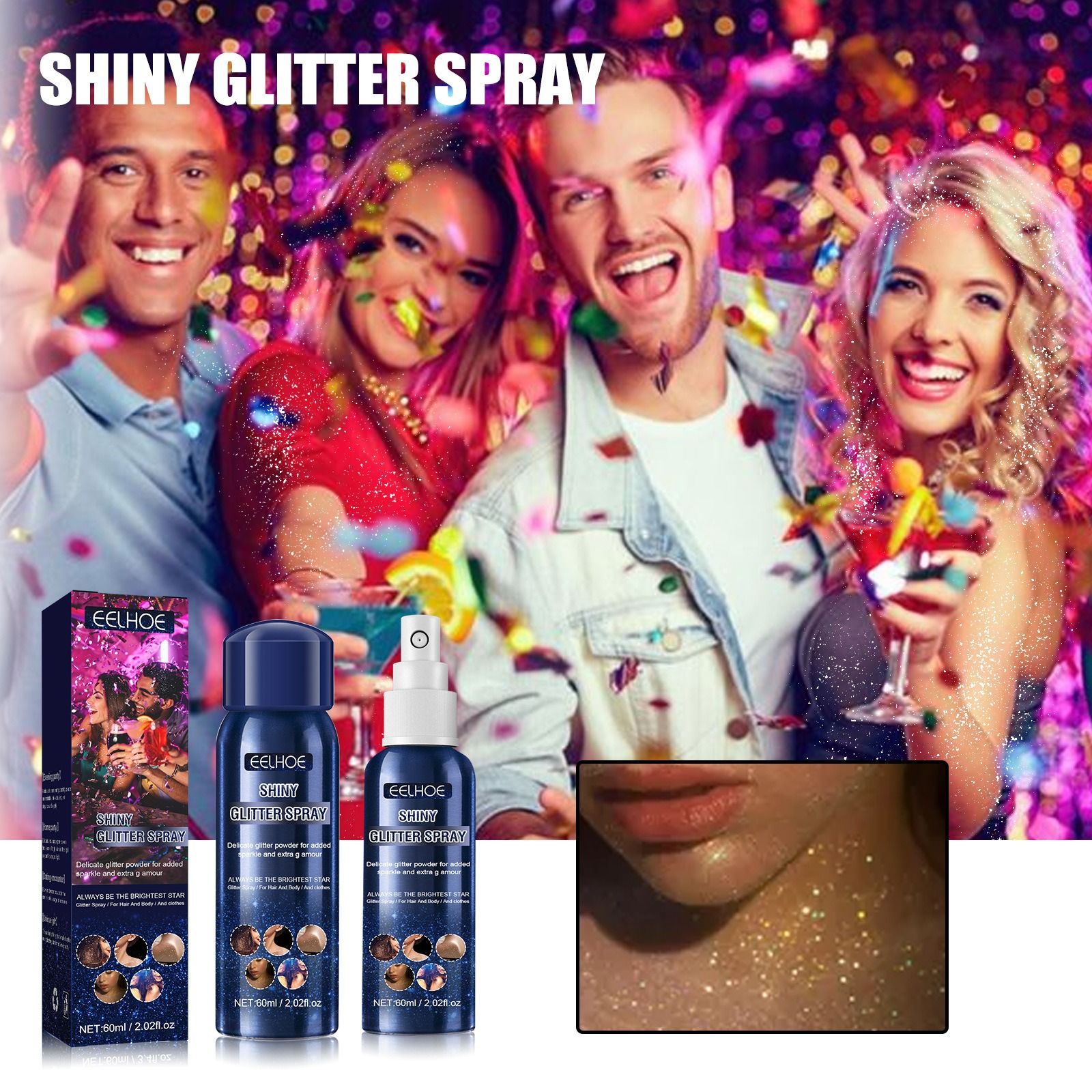EELHOE flash spray nightclub party skin brighten glitter clothing highlight Halloween Brighten up the makeup look