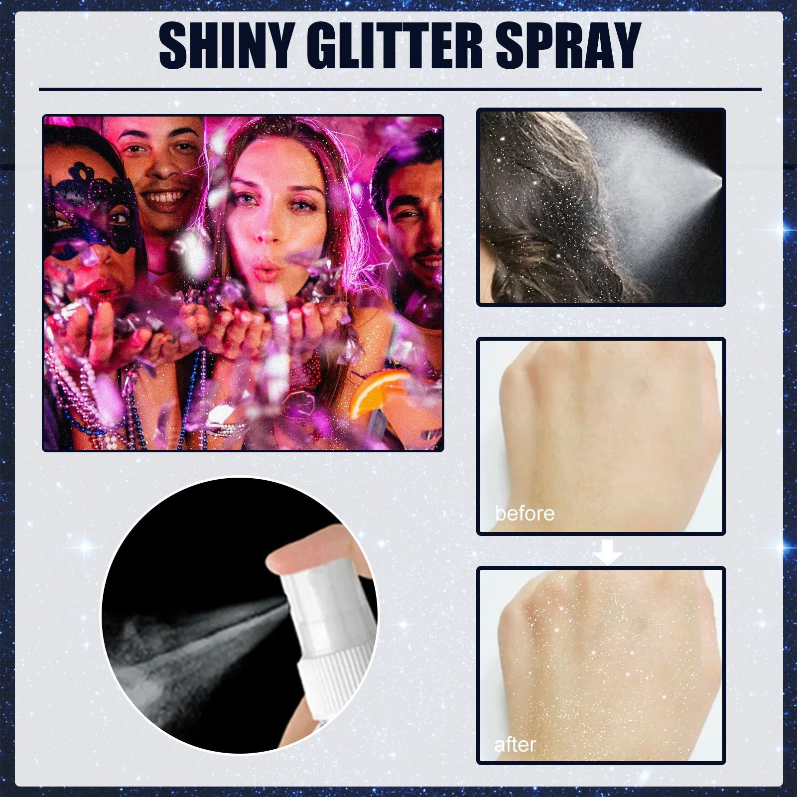 EELHOE flash spray nightclub party skin brighten glitter clothing highlight Halloween Brighten up the makeup look