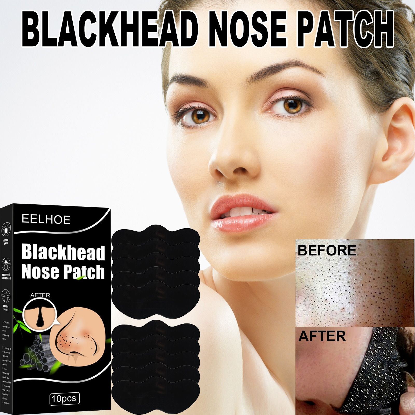 EELHOE nose strip bamboo charcoal remove blackheads Eliminate acne clean pore adsorption grease dirt nose film nose strip