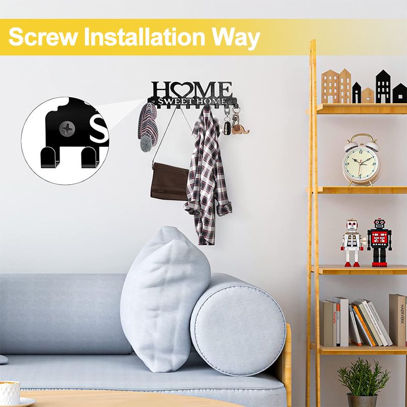 Decorative Metal Wall Hooks For Keys Hooks Rack Wall Mounted-Black（10 Hooks）