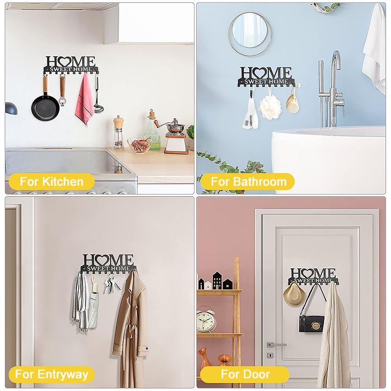 Decorative Metal Wall Hooks For Keys Hooks Rack Wall Mounted-Black（10 Hooks）