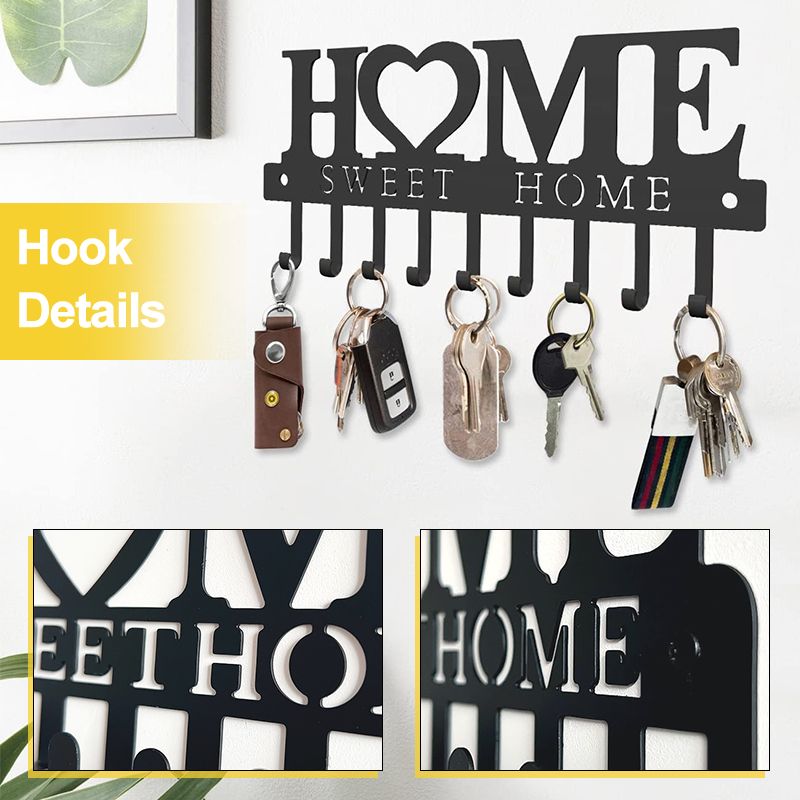 Decorative Metal Wall Hooks For Keys Hooks Rack Wall Mounted-Black（10 Hooks）