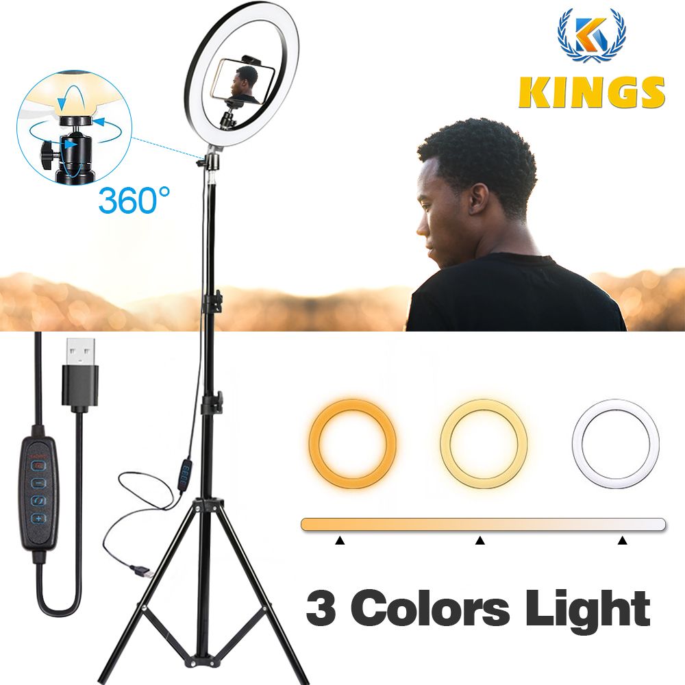 2M 10 inch Ring Light with Stand Tripod Live Broadcast Stand Liftable LED Lights Phone Holder for Selfie Make up Video Webcaster