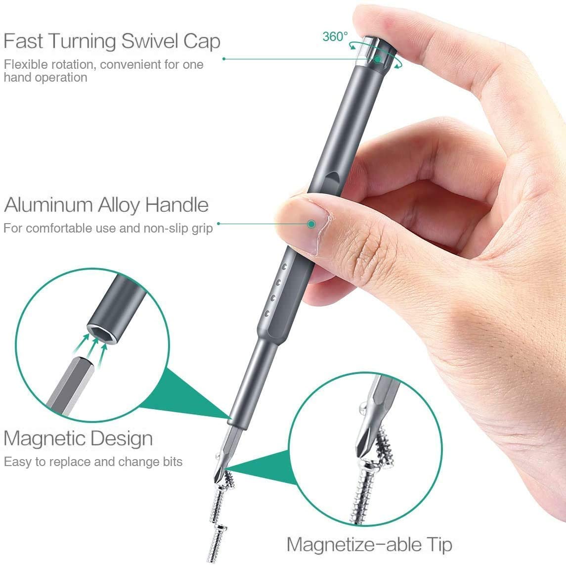 24 in 1 Precision Screwdriver Set Mini Screwdriver Set with Premium Quality Aluminum Case Multifunction Magnetic Driver Bit Set - Black