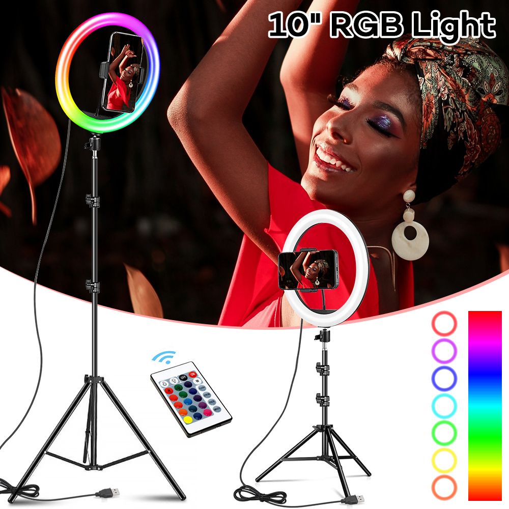10" RGB Led Lighting Live Stream/Makeup/YouTube Video Dimmable Beauty Ring Light Phone