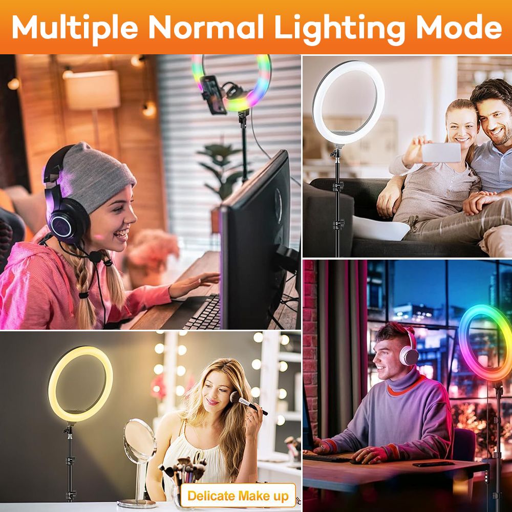 10" RGB Led Lighting Live Stream/Makeup/YouTube Video Dimmable Beauty Ring Light Phone