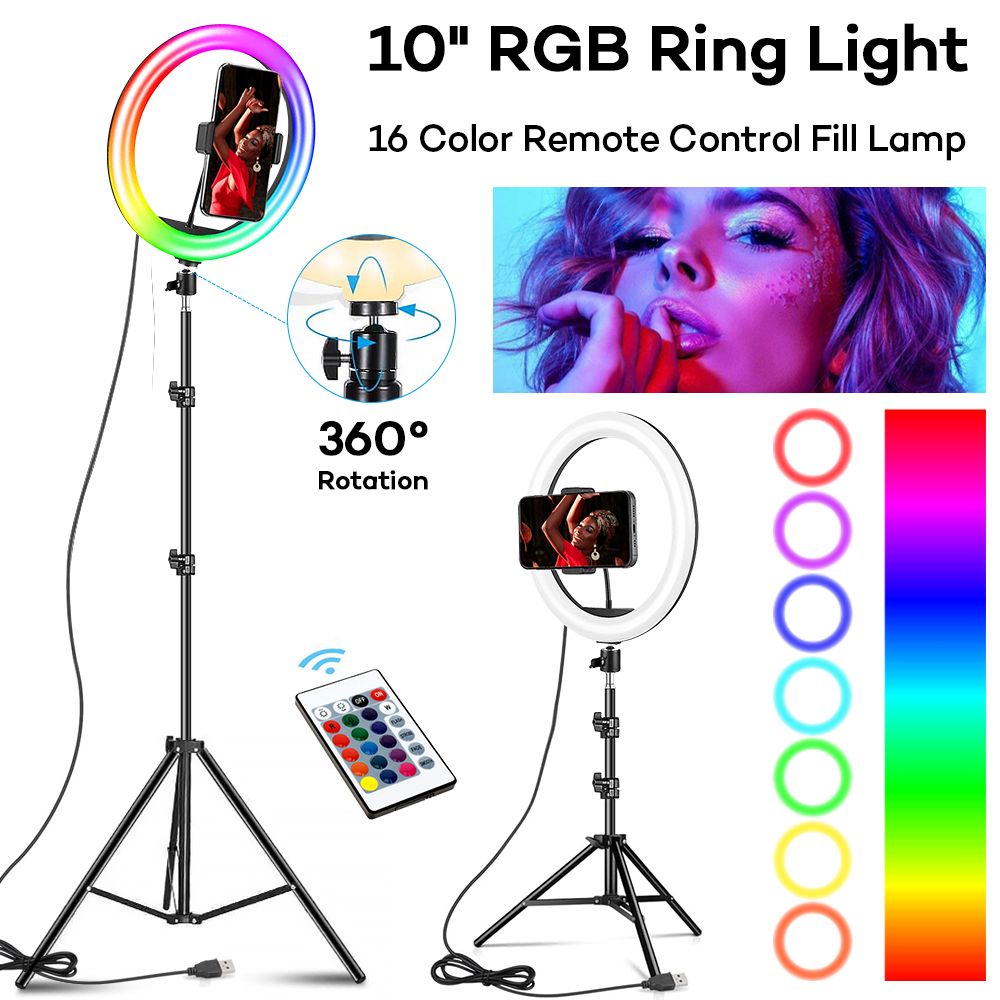 10" RGB Led Lighting Live Stream/Makeup/YouTube Video Dimmable Beauty Ring Light Phone As picture