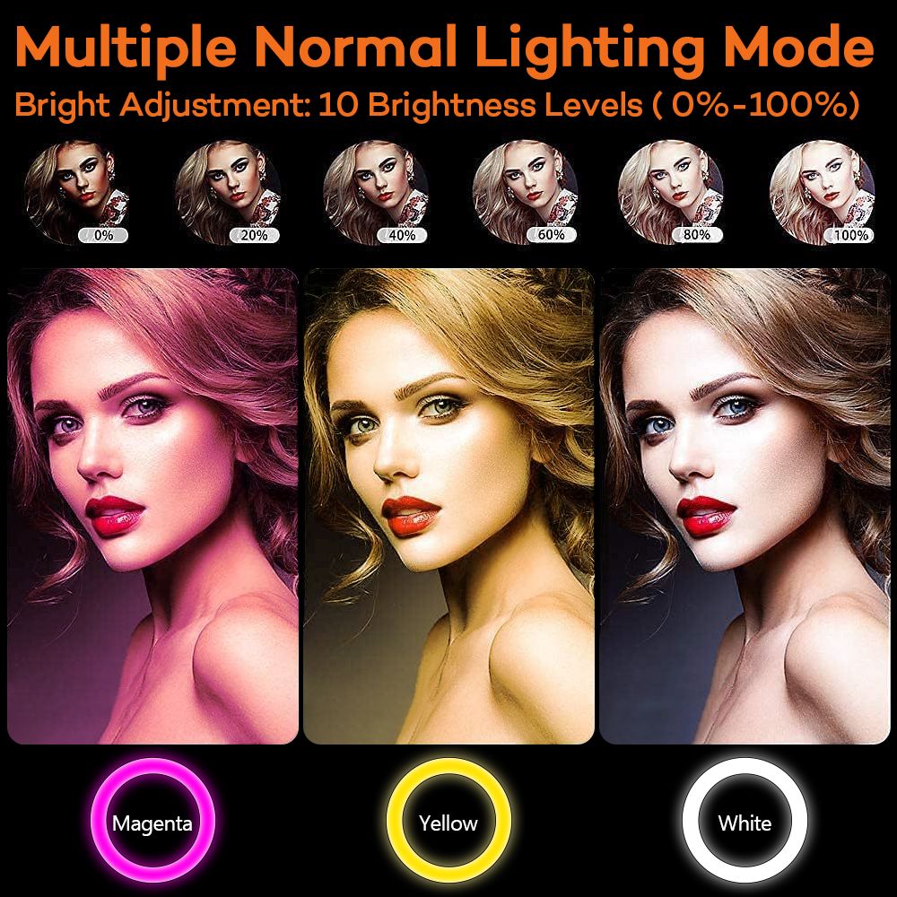 10" RGB Led Lighting Live Stream/Makeup/YouTube Video Dimmable Beauty Ring Light Phone