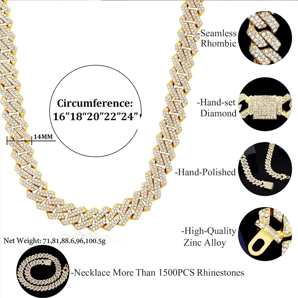 2 In 1 Necklace + Bracelet Set Alloy Necklace Bracelet Rhinestone Cuban Chains